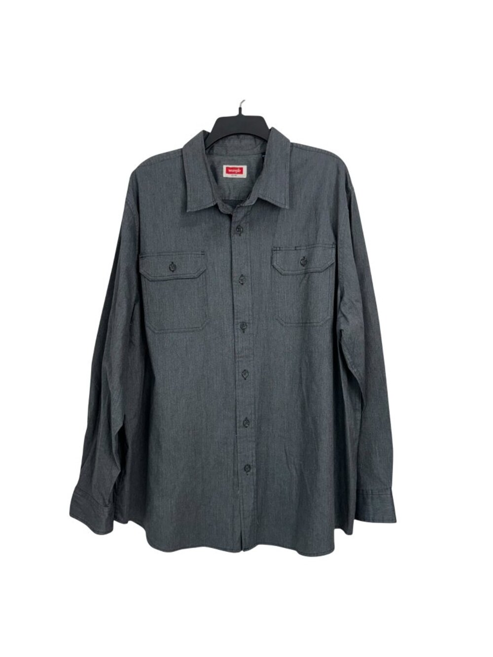 Wrangler Mens Grey Long-Sleeve Button-Up Work Shirt Size 2XL Cotton Blend